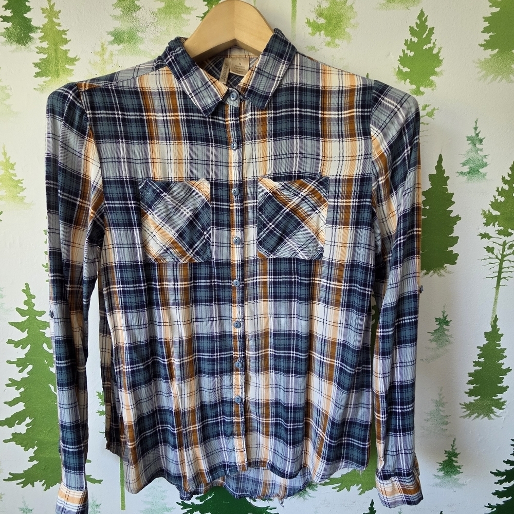Passport Blue and Orange Plaid Casual Shirt